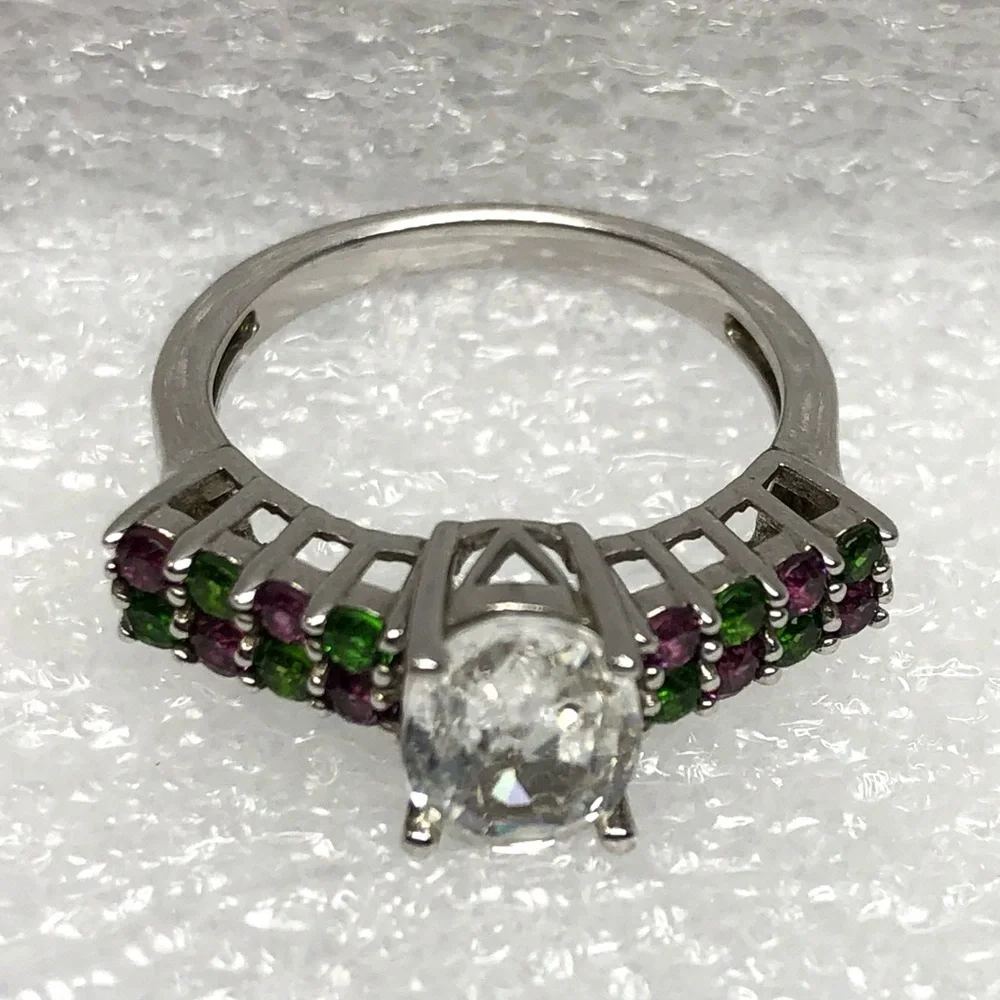 White Topaz Ring Green & Purple Secondary Stones